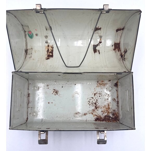 Vintage Aladdin Black Metal Dome Lunchbox Handle & Clasps Retro Distressed USA - Picture 8 of 10